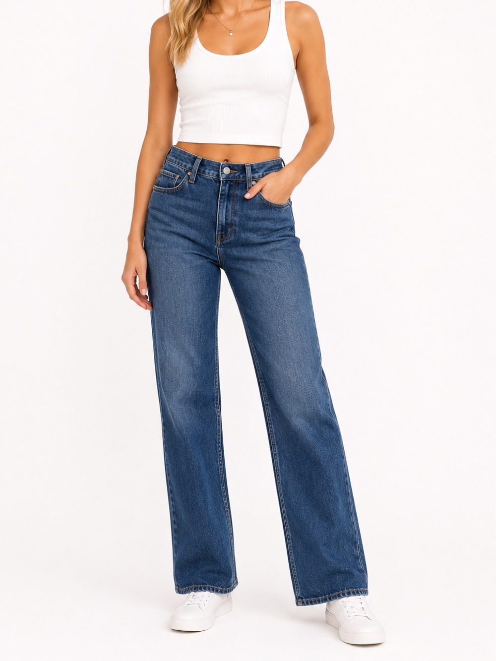 Good American Good Classic High Rise Straight Leg Indigo Wash Jeans Size 0/25